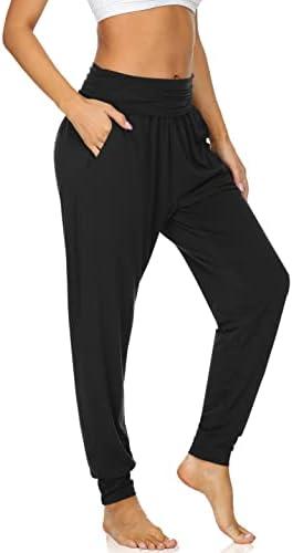 UEU Women's Cozy Yoga Joggers Pants Loose Workout Sweatpants Comfy Lounge Pants with Pockets, Black, XL