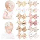 Niceye Handmade Hair Accessories: 12 Packs of Stretchy Nylon Headbands and Bows for Newborns, Infants, Toddler Girls (Beige)