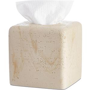 Natural Travertine Tissue Box Cover Modern Resin Cube Holder for Bathroom, Bedroom, Office Decorative Square Tissue Box for Countertop, Nightstand, Vanity & Desk Heavy&Sturdy