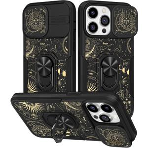 for iPhone 15 Pro Max Case - with Slide Camera Cover & Stand for Women Girls, Witchy Astrology Sun Moon Cute Design Shockproof Phone Cover for Apple 15 Pro Max 6.7"
