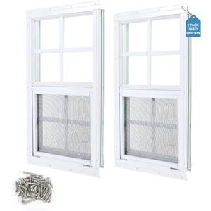 2 Pack Shed Window 12"X18" White Flush Mount Household Windows with Tempered Glass and Fiberglass Screen for Shed Chicken Coop Playhouse and Garage
