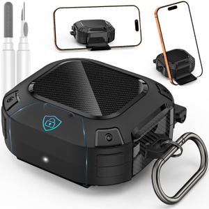 [Upgrade Secure Lock] for Beats Powerbeats Fit Case Cover, LDSXAY Heavy Duty Hard Shell Shockproof Protective Cover for Powerbeats Fit 2025 Earbuds with Cleaner Kit & Carabiner (Black)