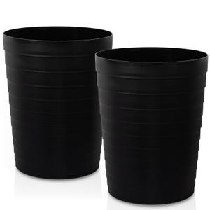 UUJOLY Small Bathroom Trash Can Wastebasket, Plastic Garbage Bin Container Basket for Bathrooms, Laundry Room, Kitchens, Offices, Kids Rooms, Dorms, Black, 1.8 Gallon/2 Pack