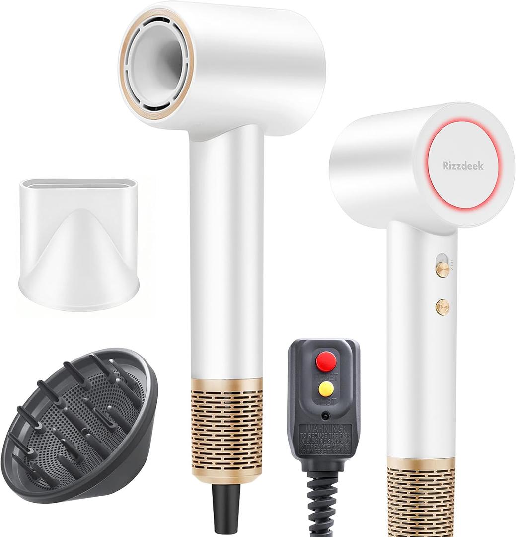 Dries Hair Quickly 500 Million 1627W Ion Hair Dryer,Low Noise 110k RPM Professional High Speed Fast Drying Lightweight Blow Dryer with Thermo-Control,Gifts for Women for Home and Travel,White