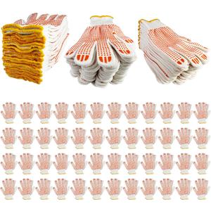 48 Pairs Cotton Grip Work Gloves Bulk Safety Protection Non-Slip PVC Rubber Dots Garage Construction Warehouse Wholesale