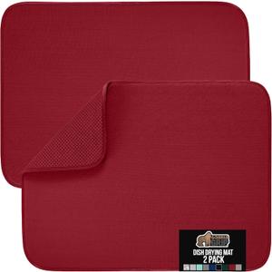 GORILLA GRIP Ultra Water Absorbent Microfiber Dish Drying Mat 2 Pack, Quick Dry Thick Mesh, Slip Resistant Pad for Sink Dishes or Under Rack, Kitchen Counter Accessories, Machine Wash, 18x16 Inch, Red
