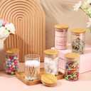 6 Pack Glass Apothecary Jars with Lids Bamboo Bathroom Accessories Cotton Balls Pads Swabs Holder Jar Bathroom Canisters for Vanity Accessories Storage