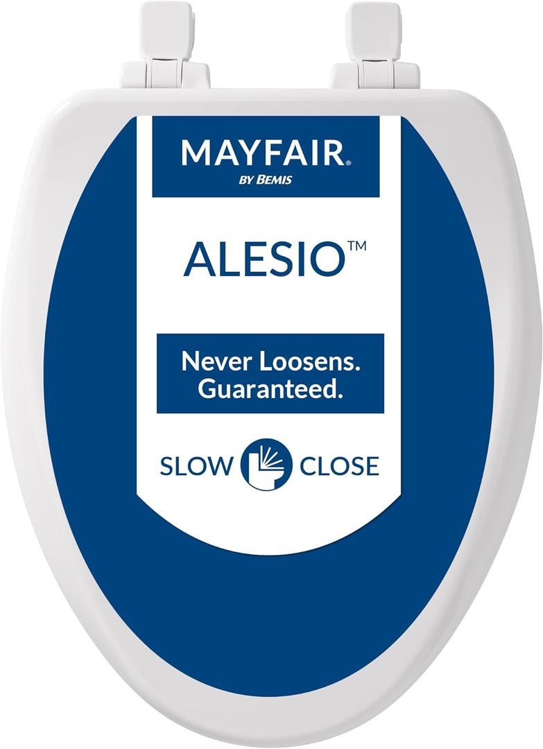 Mayfair Alesio II Slow Close Toilet Seat, Easy Clean Hinges and Adjustable Perfect Fit Wood Seat, Made in USA, Elongated, White