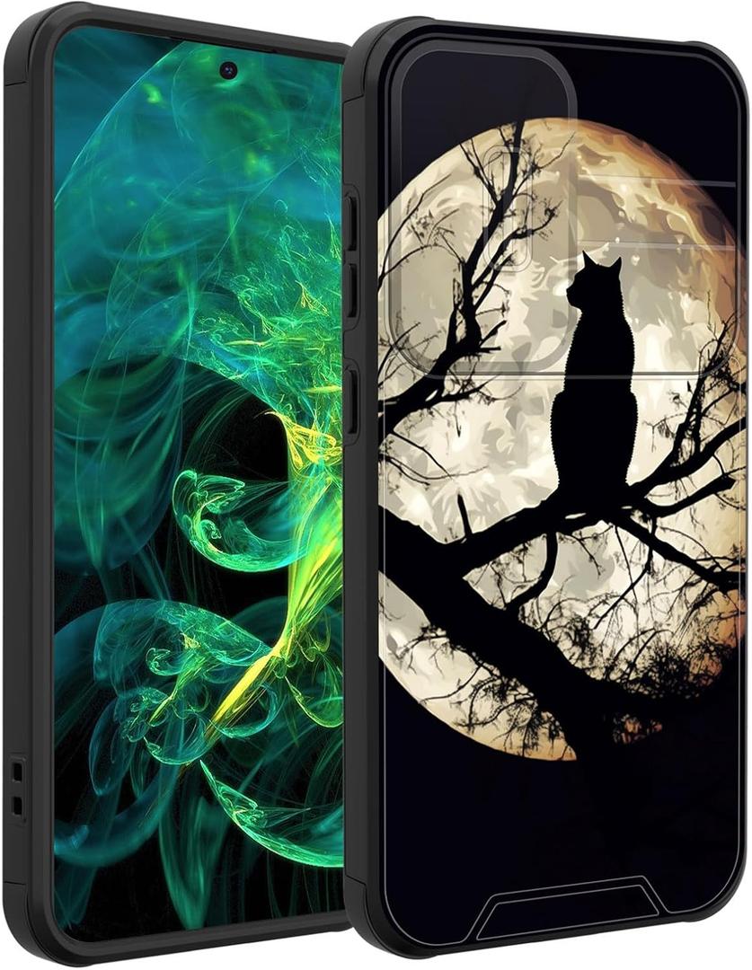 2 x for Galaxy S25 Plus Case with Slide Camera Cover,Heavy Duty Dual Layer Hybrid Shock Proof Protective Rugged Bumper Case for Samsung Galaxy S25 Plus 6.7" 2025,Cat and Moon