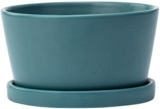 Napco Imports Indoor Outdoor Plant Succulent Herb Flower Pot with Saucer 3.75 x 6 Inch Ceramic Teal Dish Garden