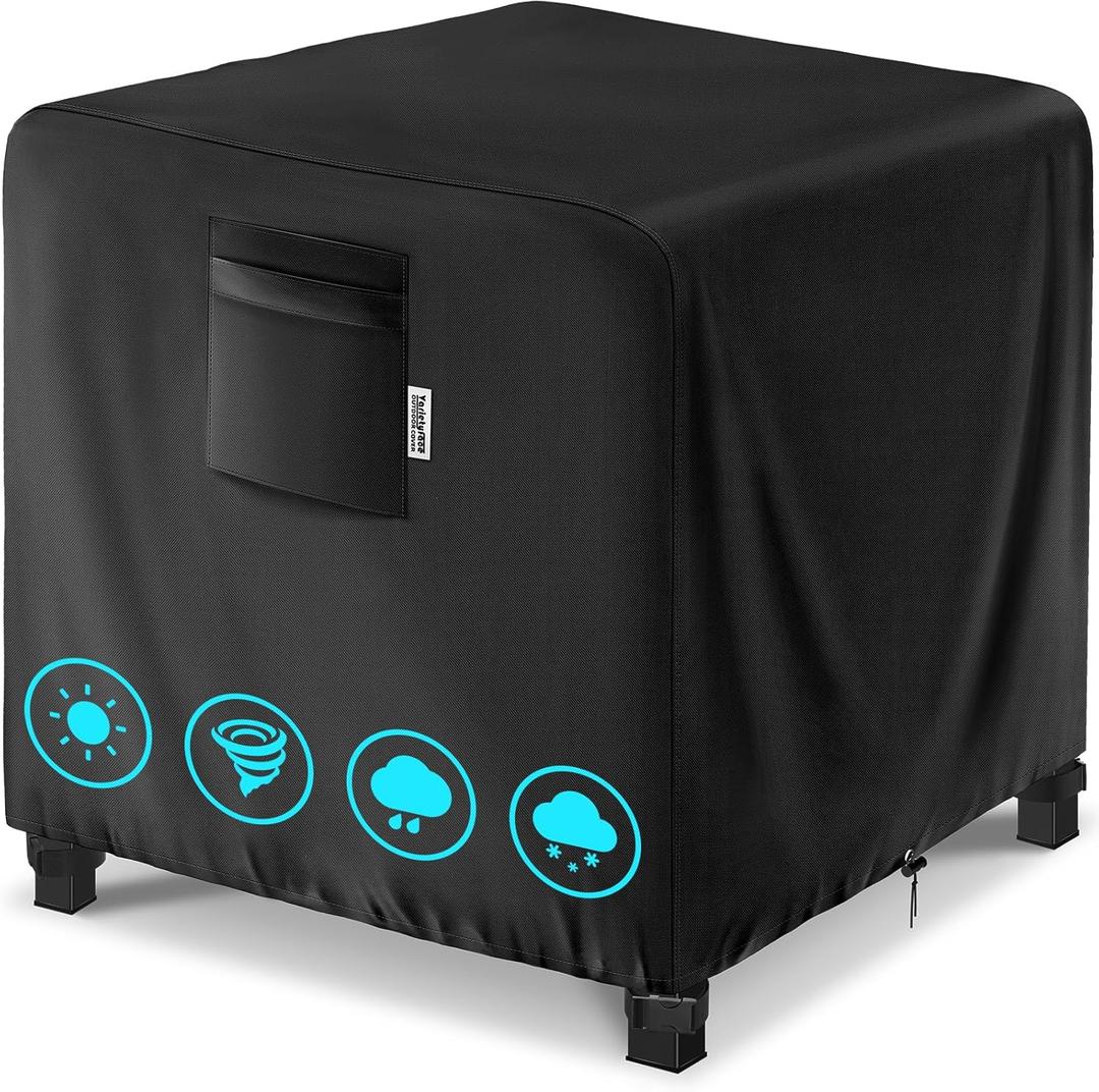 28" Square Fire Pit Cover  Heavy-Duty Waterproof Oxford, Buckle Straps, Air Vents & Drawstring  Windproof & UV-Resistant for Worry-Free Year-Round Protection on Patio Fire Pits & Tables (Black)