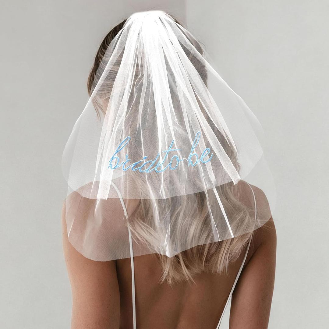 2 x Chanaco Bride to Be Veil Bachelorette Party Accessories Bridal Shower Decorations Short Veils with Comb Favors Wedding Gifts (white blue)