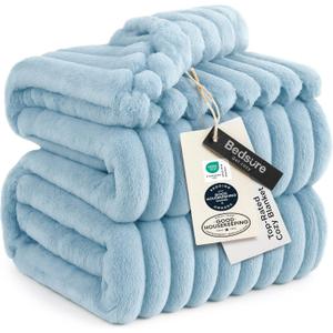 Bedsure GentleSoft Blue Fleece Blanket for Couch - Cozy Soft Blankets for Women, Cute Small Throws for Girls, Light Blue, 108x90 Inches, King