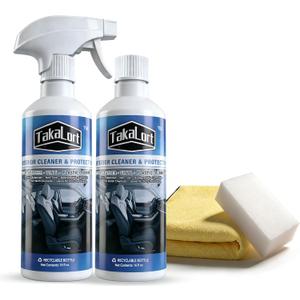 Car Interior Cleaner & Protectant, 32 Fl Oz Interior Detailer Spray Cleans & Helps Protect Dashboard, Leather, Vinyl & Plastic, Includes Towel & Cleaning Sponge (Pack of 2)
