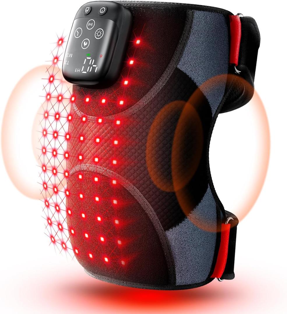 LTW Knee Massager with Heat and Red Light, Cordless Heated Knee Brace with 3 Heat/3 Vibration/5 Light Levels, 72 Red Lights with 660nm & 850nm, 5000mAh Massager for Knee Elbow Shoulder