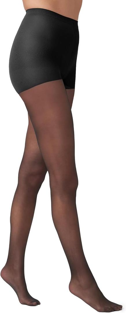 HUE Women's Sheer Control Top Tights Supersoft Lightweight Pantyhose (3, Black)