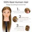 Mannequin Head with 100% Real Hair for Cosmetology, CENOZ 18" Light Brown Hairdresser Training Head with Clamp Holder and Tool, Doll Head Mannequin Head for Hair Styling Practice