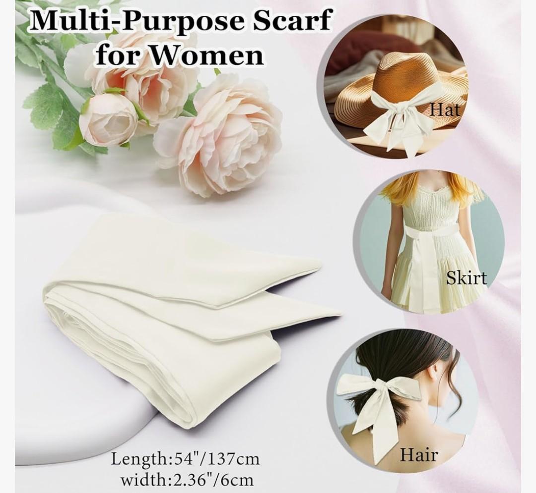 Bow Ties for Women Ribbon Self Tie Satin Necktie, Solid Color Skinny Scarf for Neck Hairband Handbag Belt Purse Hat