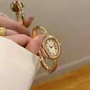 Women's Bangle Bracelet Watch, Oval Dial, Roman Numeral, Elegant Style, Gold