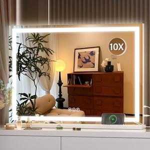 Hasipu Vanity Mirror with Lights, 28" x 20" LED Makeup Mirror, Lighted Makeup Mirror with Dimmable 3 Modes, Touch Screen Control Vanity Mirror Square White