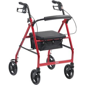 Drive Medical Aluminum Rollator Fold Up and Removable Back Support, Padded Seat with 7.5-Inch Casters, Red