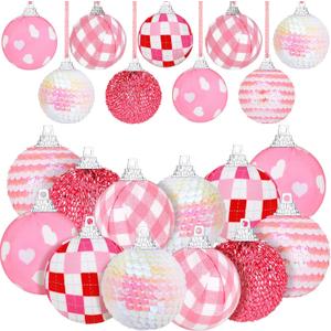 Zhanmai 12 Pcs Valentine's Day Ball Ornaments Pink Mini Fabric Wrapped Ball 1.97 Inch Decorative Hanging Tree Ornaments Love Decorations for Wedding Party Supplies