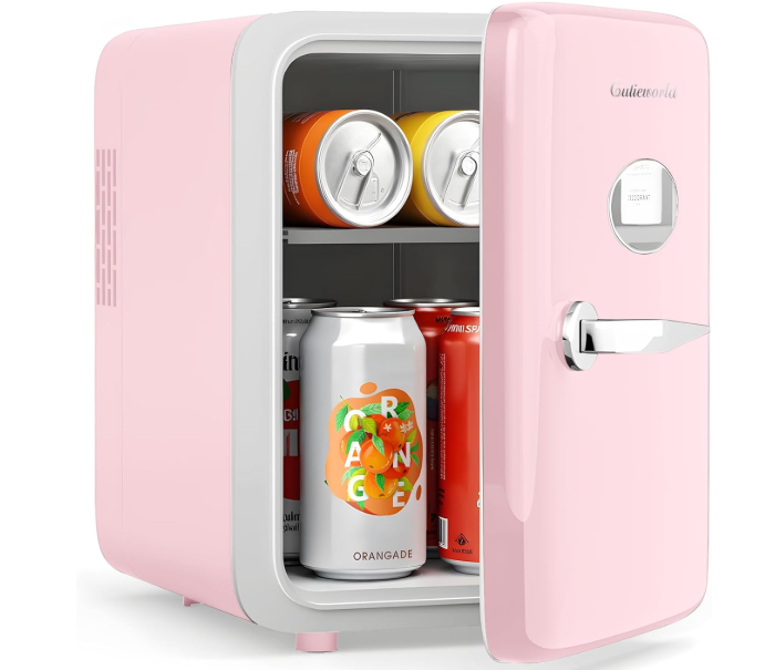 Skincare Fridge - 4L Makeup Fridge for Refrigerating Makeup, Skincare and Food, Mini Fridge for Bedroom, Office and Car, Cooler and Warmer, Beverage Cooler, Leather Pink