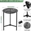 Party Zealot Set of 2 Small Round Metal Side Tables 13 Inches Black Outdoor End Tables for Patio, Balcony, Porch or Garden Weather-Resistant Corner Coffee Table for Small Spaces & Indoor Plant Stand