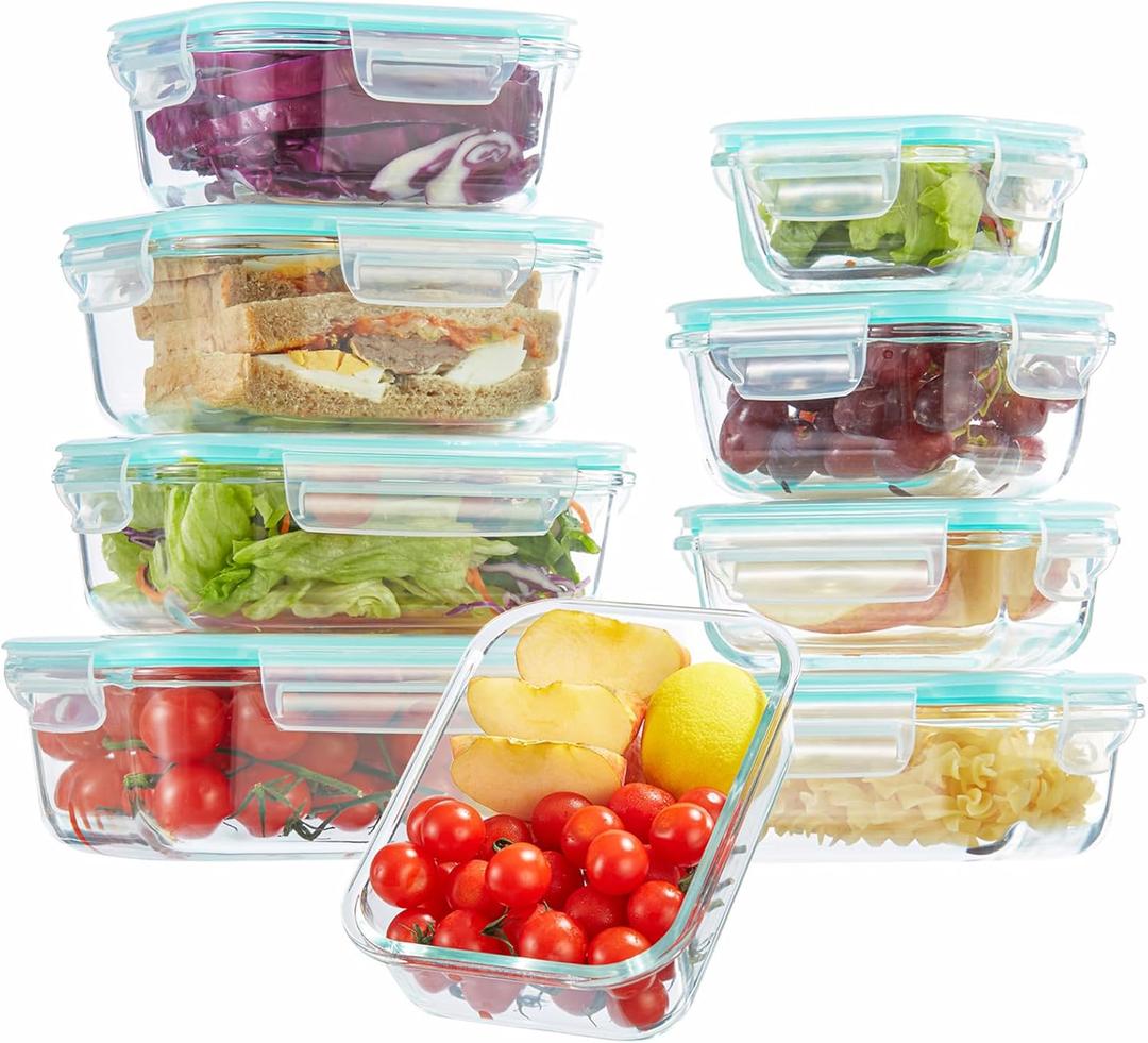 8 Pack Glass Meal Prep Containers with Lids, Glass Food Storage Containers with Snap Locking Lids, Airtight Lunch Containers for Microwave, Oven, Freezer and Dishwasher BPA Free (Blue)