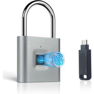 Fingerprint Padlock, Portable USB Charging with Reset Key, Smart Padlock Quick Unlock, Waterproof and Rustproof, Padlocks for School Locker, Warehouses, Gym, Homes, Office Cabinets