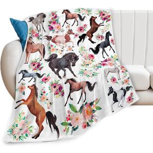 Horse Blanket Horses Throw Blanket Gifts for Girls Women Kids Adults Super Soft Cozy Plush Fluffy Fuzzy Fleece Blanket Decor 40''X50''
