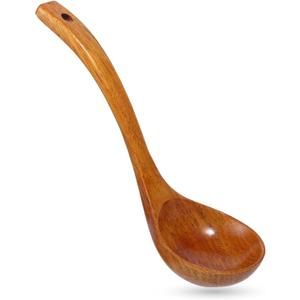 Wooden Ladle, 11" Long Handle Soup Ladle Spoon 3 fl oz Extra Large Kitchen Wooden Scoop Deep Teak Wood Spoon Utensil for Cooking Serving Cookware, Sustainable Natural Texture (Bigger and Deeper)
