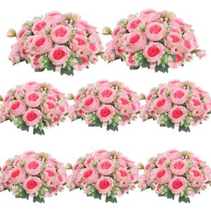 ASTRYAS 8Pcs Pink Silk Artificial Flowers Peonies Silk Flowers Fake Peony Bouquet Faux Peonies Flowers Bulk for Decoration Vase Florals Arrangements Wedding Home Party Table - Pink