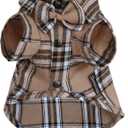 Soft Casual Dog Plaid Shirt,Gentle Dog Western Shirt Pet Clothes, Dog Cotton Shirt with Bow Tie for Wedding,Christmas Costumes (Medium, Dark Khaki)