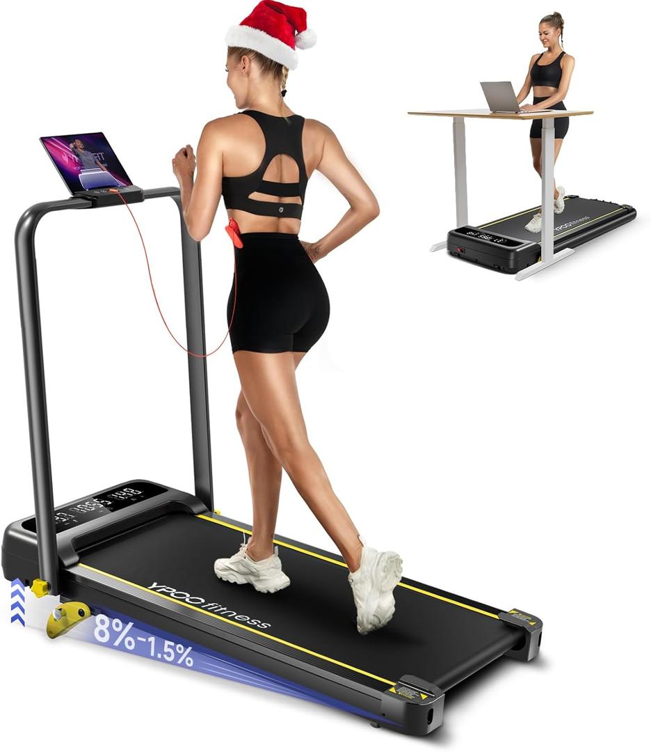 Foldable Treadmill with Incline, Walking Pad with Handle Bar 3 Level Incline, Portable Folding Treadmills for Home/Office 300 Lbs Capacity, Quiet Desk Treadmill with Remote Control & APP