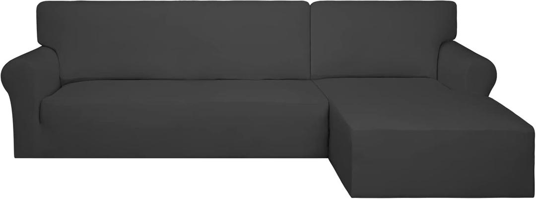 PureFit Super Stretch Sectional Couch Covers - 2 pcs Spandex Non Slip Sofa Covers with Elastic Bottom for L Shape Sectional Sofa Couch, Great for Kids & Pets (3 Seat Sofa + 2 Seat Chaise, Dark Gray)