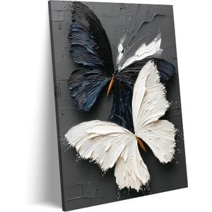 2D Butterfly Canvas Wall Art Black and White Butterflies Painting Style Artwork Abstract Butterfly picture prints Modern Minimalist Wall Decor for Living Room Bedroom Bathroom Office 12*16 in Canvas
