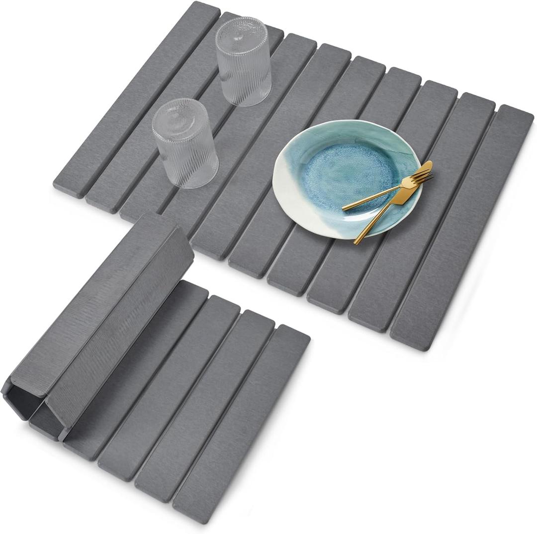 Large Stone Dish Drying Mat for Kitchen Counter, 24"×16", Collapsible Quick Dry Dish Drying Mat, Ultra Absorbent Diatomaceous Earth Mats for Dishes Bottles Cups, Match Any Countertop - Grey