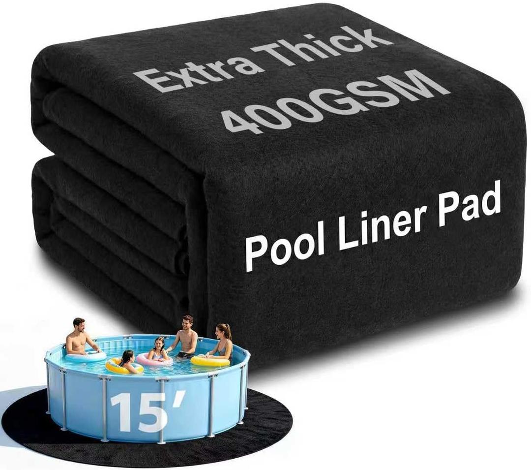 15FT Round Pool Liner Pad, 400G/M² Extra Thick Black Pool Pads for Above Ground Pool, Heavy Duty Pool Liner Pad Geotextile Material Pool Liner Puncture-Proof Pool Bottom Padding(15'Round)