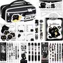 Black Cute Cat Stationery Set Cat School Supplies Including Sticky Notes,Mechanical Pencils,Eraser,Notebook,Stickers, Ruler etc Kawaii Birthday Gifts Classroom Rewards