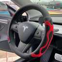 PINCTROT Comfy Grip Steering Wheel Cover for Tesla Model Y/3 2016-2025 2026 Standard/Highland/Juniper, D Shaped 14 Inch Small Sized, Flat Bottom with 3D Honeycomb Anti-Slip Design (Comfy Grip Red)