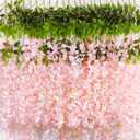 Wisteria Hanging Flowers 24 Pack Artificial Flowers Fake Wisteria Vine Rattan Hanging Garland Silk Flowers String for Party Home Wall Greenery Wedding Decor (Light Pink)
