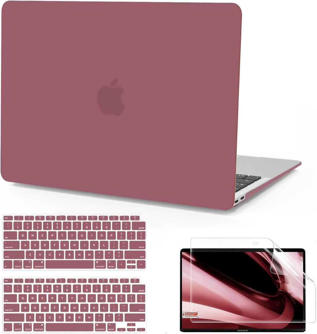 B BELK Compatible with MacBook Air 13 inch Case 2022 2021 2020 2019 2018 A2337 M1 A2179 A1932, Matte Plastic Hard Shell+ Keyboard Cover+Screen Protector for MacBook Air 13.3 inch Case, Tea Petal Pink