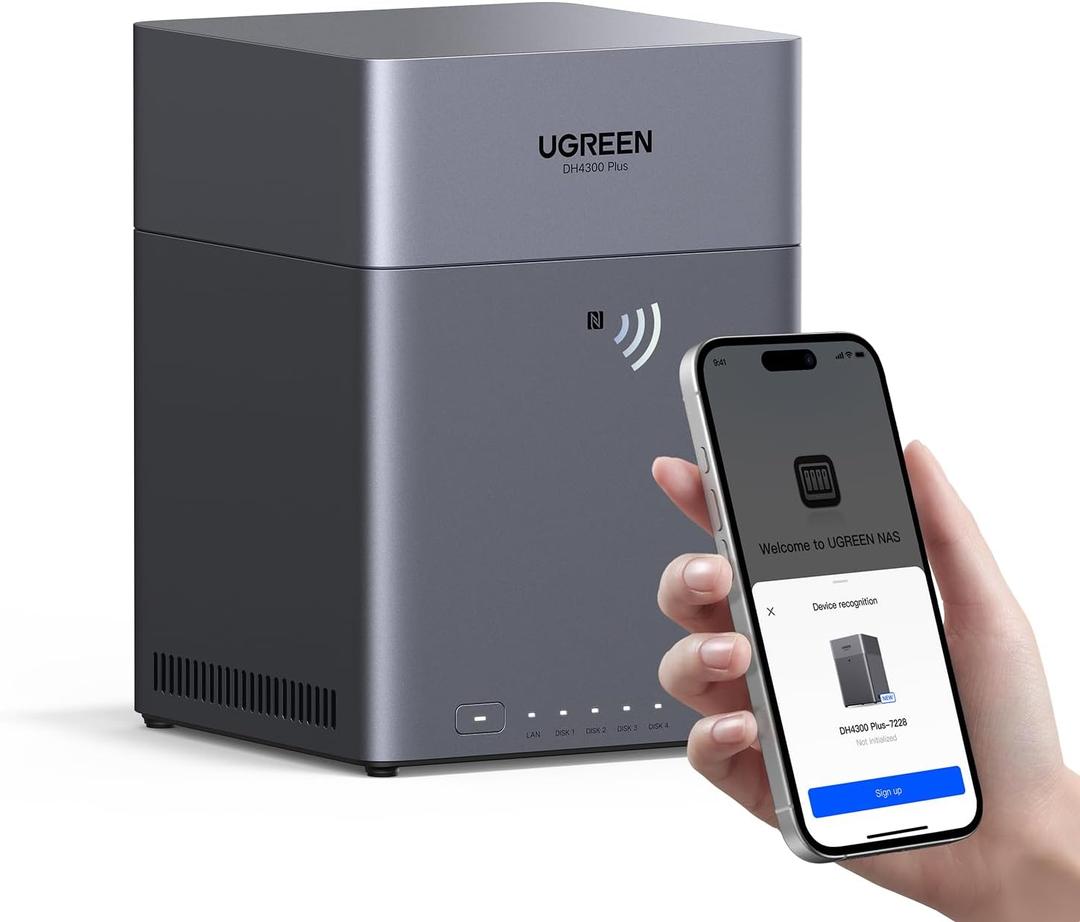 UGREEN NAS DH4300 Plus 4-Bay Desktop NASync, Support Capacity 128TB (Diskless), Remote Access, AI Photo Album, Beginner Friendly, 8GB LPDDR4X RAM, 2.5GbE, 4K HDMI, Network Attached Storage (Diskless)