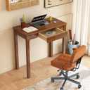 100% Solid Wood Desk with Drawers 32 x 16 Inch Mid Century Modern Narrow Desk Vintage Small Writing Wooden Desks for Small Spaces Bedroom, Living Room, Office, 31.5" x 15.7"