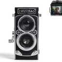 Vintage Mini Digital Camera with Date & Time Setting - Portable Retro TLR Style 1080P FHD Video 12MP Photos Autofocus Compact CHUZHAO Camera with 16GB Card for Beginners Teens Adults, Black