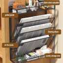 5 Tier Mesh Wall File Organizer,3 Pockets vertical Mount Hanging Organizer with Top/Bottom Tray | 2 Hooks | Wall Mount & Door Hanging for Office Home