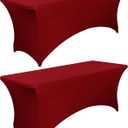 6FT Fitted Tablecloths for Rectangle Tables, 2 Pcs - Stretch Spandex Table Cover Protector for Banquet, Massage Bed, Wedding, Birthday, 72 Length x 30 Width x 30 Height, Dark Red