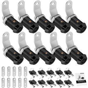 10 Pack Cabinet Lock with Keys, 1" RV Storage Locks Keyed Alike, RV Locks for Storage Door, Camper Toolbox RV Cam Locks with Manual(Black, 10Pack, 1 Inch)