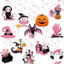 3 x 24pc Pink Halloween Party Hanging Swirls Decorations - Cute Ghost Pumpkin Ceiling Streamers for Themed Party